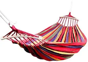 Mopik Outdoor Camping Canvas Fabric Portable Garden Hammocks Striped Ultra Light Beach Swing Bed with Strong Rope [Multi Color]