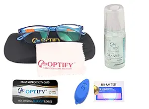Optify Distance Vision Rectangle Blue Light Blocking Glasses for Kids UV Protection Computer Eyewear Zero Power Age 5-12 Years(-0.00)