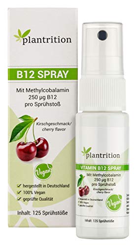 plantrition (Aktionspreis) Vitamin B12 Spray Vegan 250 µg Methylcobalamin pro Sprühstoß - Kirschgeschmack 125 Sprühstöße (Alternative zu Tropfen und Kapseln)