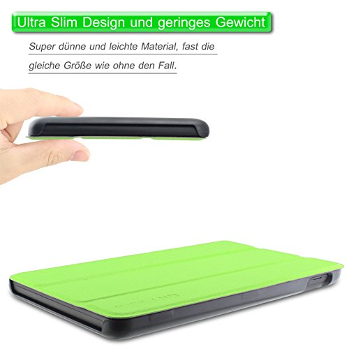 Fire 7 Zoll 2015 Hülle Case, Infiland Fire 7 Zoll Huelle Ultra Dünn Tri-Fold Muschel PU Leder Ultra Schlank Superleicht Ständer Shell Cover Schutzhülle Etui Tasche für Amazon Fire 7 Zoll 2015 (7-Zoll-Tablet, 5. Generation – 2015 Modell)(Grün) - 5