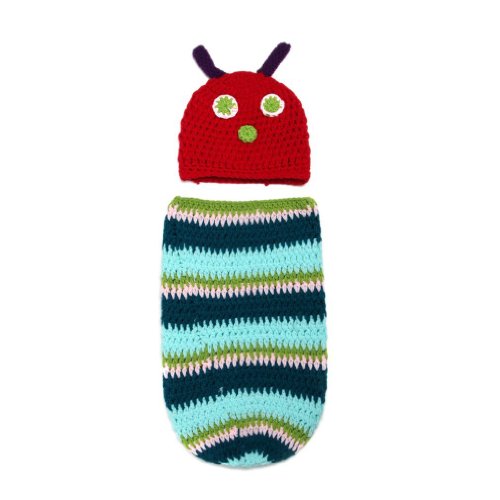 Cute Caterpillar Style Baby Infant Newborn Handmade Crochet Beanie Hat Clothes Baby Photograph Props