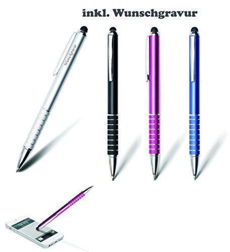 Trendiger Metallkugelschreiber TOUCHPEN inkl. Wunschgravur graviert aus Aluminium inkl. Geschenketui (pink)