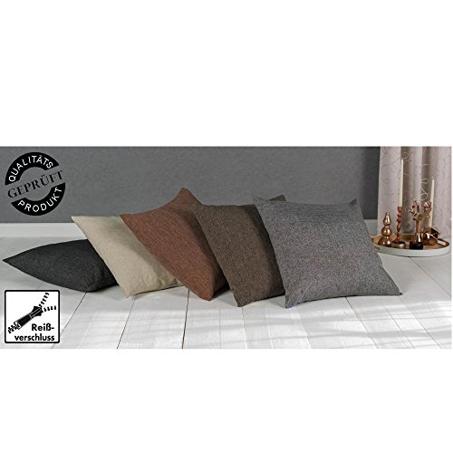 XXL Melange-Kissen mit RV und herausnehmbarer Füllung / 60×60 cm / Deko-/Zierkissen / Sofakissen / taupe (graubraun) - 3