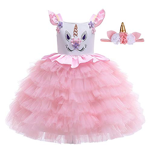 Pretty Princess Costume de licorne avec tutu rose et bandeau - Déguisement pour bébé fille 1er anniversaire - Âge 1-4 ans -  Rose -  18 mois