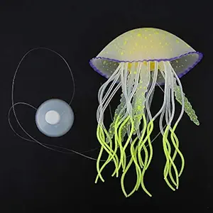Zerodis Simulation Silicone Artificial Jellyfish,Aquarium Silicone Fish Tank Decoration Ornament for Saltwater Aquarium(Yellow)