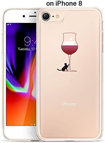 iPhone 8 Case, TrendyBox Clear Flexible TPU Gel IMD Case for iPhone 7 and iPhone 8 with Tempered Glass Screen Protector (Cat and Red Wine)