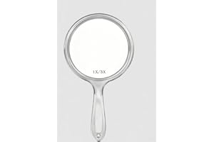 Stianiiie Makeup Miroir à Main, Miroir à Main Double Face 1X/3X Miroir grossissant avec poignée, Miroir Mural, (cristallin) 4,8 « x 8,3 »