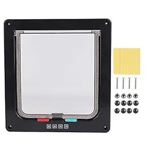 Waterproof Transparent Flap Pet Door, Acrylic Medium Dog Flap Door, Lockable for Window Door(Black)