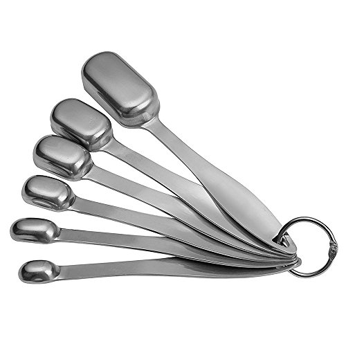 Edelstahl Messlöffel, KOBWA Messlöffel Set aus 18/8 Edelstahl zum Messen von flüssigen und trockenen Zutaten, großer Helfer für Zuhause Kochen und Backen-Kommen Sie mit 6 verschiedenen Größen - 3