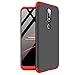 Produktbild 2ndSpring Nokia 6.1 Plus Hülle, Nokia X6 Handyhülle 3 in 1 Ultra Dünner PC Harte Schutzhülle 360 Grad Hülle + Panzerglas für Nokia 6.1 Plus / X6 Komplett Hülle Fullbody Case Cover Rot Schwarz