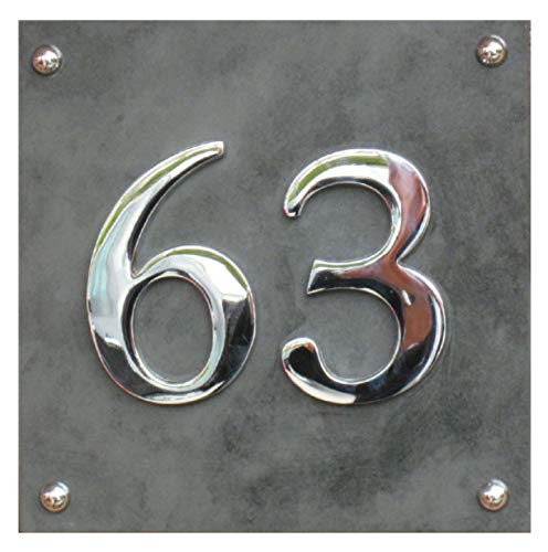 Placa con número de casa, de pizarra y cromo, tamaño grande