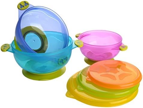 Reizbaby Stay-put Suction Feeding Bowl Set Stackable Baby Bowl with Snap Tight Lids FDA Approved BPA Free Training Tableware for Toddlers (3 count)