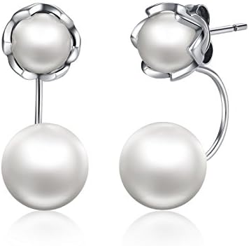 Valentine's Day Gift Double Cultured Pearl Earrings 925 Sterling Silver Two Sided Balls Hoop Stud Earrings Fashion Jewelry