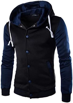 friendG Hooded Button Cardigan Jacket For Men Long Sleeve Casual Hoodie Stylish Coats Male Jumpers Sweater Sports Stylish OutwearLeisure Autumn Winter Warm Windbreaker Jacket (M, Navy)