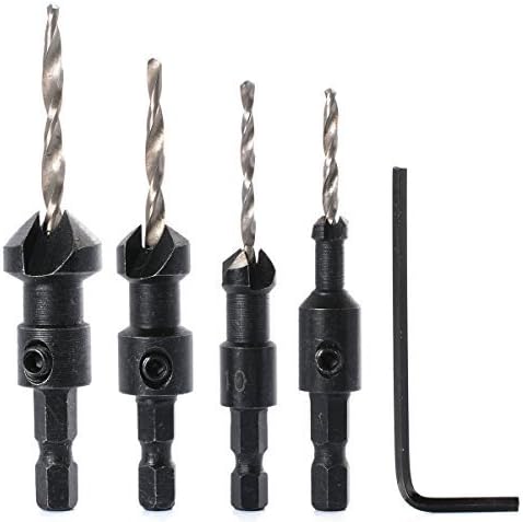 Yuegu New 4pcs Hex Countersink Drill Bits Set Quick Change Wood Drilling BI045