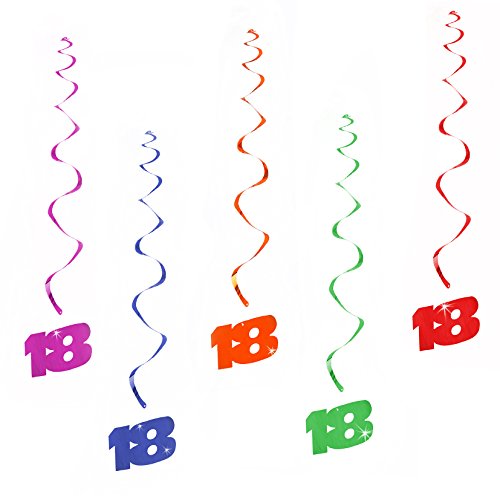 Oblique-Unique® Hänge-Deko Geburtstag 18 Jahre - mit Bänder und Ösen 5er Pack Bunt