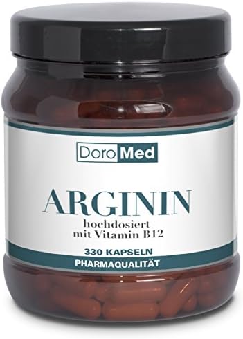 L-Arginine Powder Capsules - 330 Highly Dosed Pharmaceutical Quality Arginine-Caps - Pure Arginine + Vitamin B12 - 3.65mg Arginine per Daily Serving - 100% Natural Ingredients - Backed by Amazon Guarantee