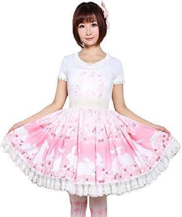 Pink Polyester Lace Sakura and Rabbit Printed Lolita Skirt