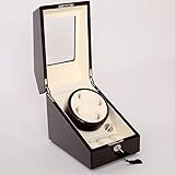 LOKKG Uhrenbeweger für doppelte Automatikuhren mit leisen Motoren, Aufbewahrungsetui für Klavierlackrotation von AC Adapter Gold Battery, Rot und Schwarz