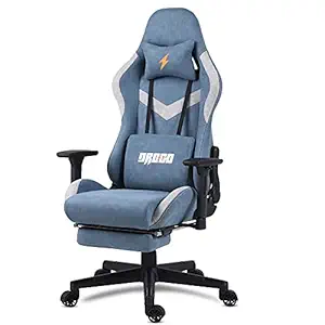 BAYBEE Drogo Multi-Purpose Ergonomic Gaming Chair with 7 Way Adjustable Seat with Mesh Fabric, Home & Office Chair Head & Lumbar Pillow with Full Reclining Back & Footrest (Blue)