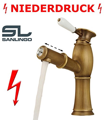 Niederdruck Landhaus Küche Einhebel Armatur Keramikgriff Kristall Glasknauf Antik Messing Ausziehbar Bad Sanlingo