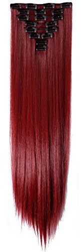 S-noilite® 66cm Glatt 8 teiliges SET Clip in Extensions Haarverlängerung Haarteile (Maroon mischen Dunkelrot)