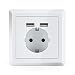 Produktbild OneConcept WS-2USB Schutzkontakt-Steckdose Wandsteckdose Unterputz 2X USB-Anschlüsse integrierte Kindersicherung (Kompatibel mit Standart-Unterputzdosen, Wandmontage, Anschluss an Hausleitung) Weiß