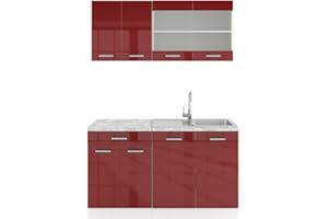 Vicco Cucina completa R-Line, Rosso lucido/bianco, 140 cm, PL Marmo