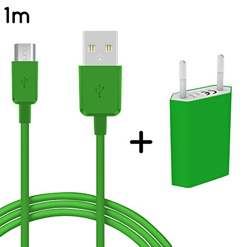 Original COVERLOUNGE - 2in1 Ladeset mit Micro USB Kabel / Datenkabel / Ladekabel [2.1 A] & Slim Netzteil USB universal Adapter [1.0A] für alle LG Smartphones mit Micro USB Anschluss | Farbe: grün | Länge: 1 Meter / 1m