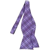 Retreez Tartan Plaid Check Styles Woven Microfiber Self Tie Bow Tie - Purple