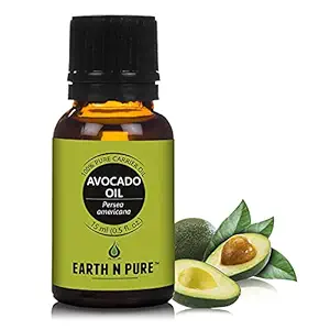 Earth N Pure Avocado Oil 100% Cold-Pressed, Pure, Natural, Unrefined, Therapeutic Grade Carrier Oil with Glass Dropper-use as Moisturizer for Hair Face And Skin - Rich in Vitamin E and Oleic Acid15 Ml