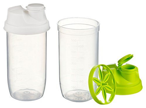 Kigima Shaker Mixbecher 500ml 2er Set mit Skala grün/weiß