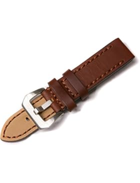 ACE Unisex-Armband Uhrenarmband Leder Dornschließe aus Edelstahl 18mm rotbraun