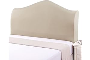 Hoowarm Copritestata del Letto Matrimoniale Imbottito Beige,Copri Testata Letto Matrimoniale/Singolo Elastica Universale Copertura per Testiera per Letto, Protezione Elastica A Tinta Unita