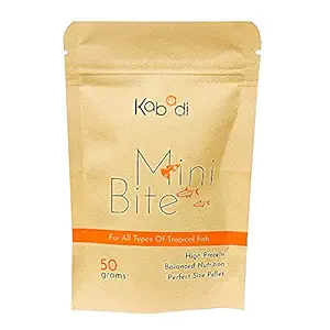 Kabadi Aquatic Mini Bite Pellet Slow Sinking Type , 50g . high Protein Food for Tetras , Guppy, Angel Fish, Barbs and Other Small mouthed Tropical Fishes