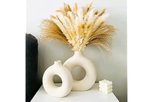 QLOFEI Jarrón de cerámica – Juego de 2 jarrones de Flores Blancas de cerámica para decoración del hogar, jarrones Decorativos para Mantel con Hierba de Pampa
