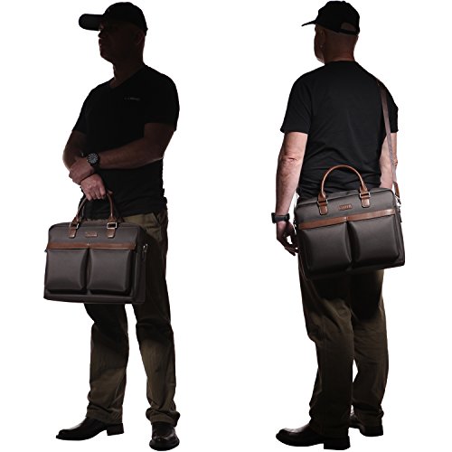 Banuce Herren wasserfester Laptop Schulter-Kurier-Beutelaus Oxford + Microfaser Leder - 7