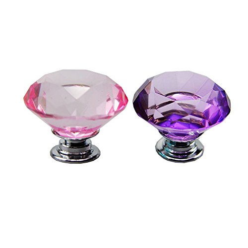 8 X 40MM Kristall Türknauf, Diamantform Schrankknöpfe, Kristall schubladenknöpfe (rosa lila)