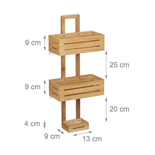 Relaxdays Duschregal Bambus H x B x T: 65 x 28 x 15,5 cm Duschablage aus Holz als Hängeregal Dusche mit 3 Ablagen Duschkorb als Badregal zum Hängen und rostfreier Badschrank sowie Badablage, natur - 5