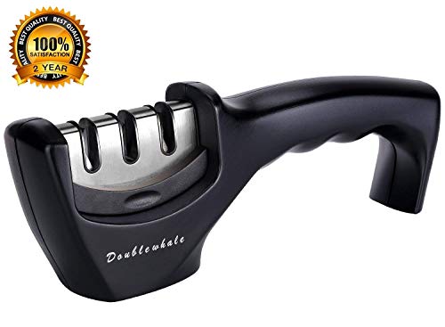 doublewhale - Afilador Cuchillos de cocina Sacapuntas Sistema Mundial de molinillo de mano Manual de acero profesional de 3 fases para all-sized hogar cuchillos, fácil/antideslizante para Chef, cocina, bolsillo cuchillos y