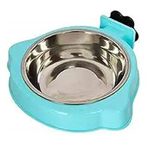 Emily Pets Pet Cage Dog Bowl, Removable Stainless Steel Hanging Pet Crate Bowl Food & Water Feeder Coop Cup for Cat, Puppy, Birds, Rats, Guinea Pigs(Blue)