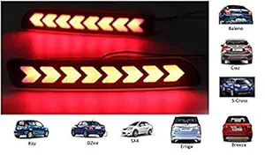 CARMART Rear Bumper LED Reflector/DRL for Maruti Suzuki Baleno/BREZZA/Ertiga/S Cross/Ciaz/Ritz/SX4/Dzire/Wagon R 2019 Type C with Running (Matrix) Indicator - Set of 2 with 4 Wires, Red