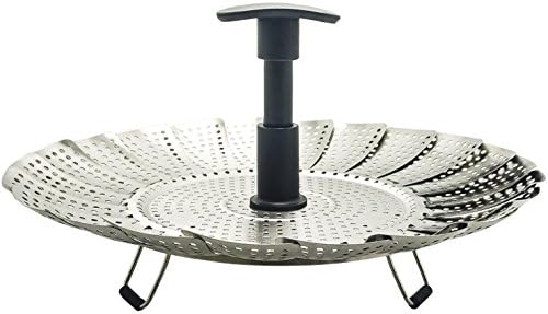 Vfevrs Collapsible Steamer Stainless Steel Vegetable Steamer Basket Cooking Utensil with Extendable Handle, Black