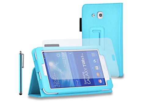 Schutzhülle / Cover / Tasche für Samsung Galaxy Tab 3 Lite 7" T110/T111 + Display-Schutzfolie + Stylus - Hellblau