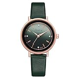 squarex Damen-Armbanduhr, klassisch, mit Lederarmband, luxuriös, Quarz-Edelstahl-Armbanduhr, Damen, grün, AS Show