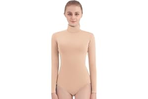 SUPRNOWA Women's Long Sleeve Turtleneck Top Bodysuit Mock Neck Stretchy Leotard Jumpsuit Body Suit with Zipper for Dance Gymnastics Cheerleading Fashion