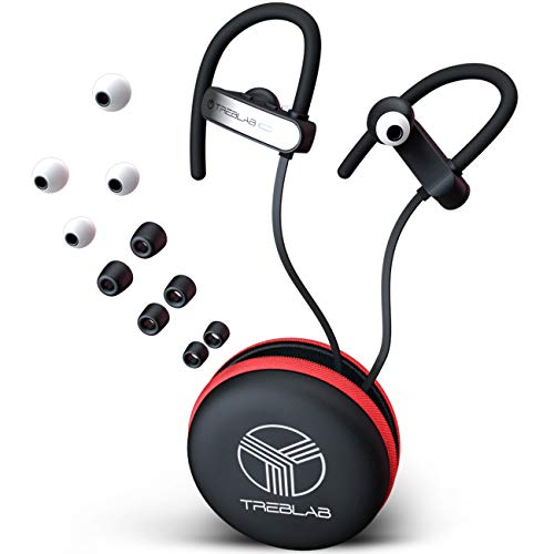 TREBLAB XR800 Mejores audífonos Bluetooth inalámbricos para deportes, correr o el gimnasio. Mejor modelo 2018. A prueba de agua iPX7, sudor, ajuste seguro. Cancelación de ruido y micrófono