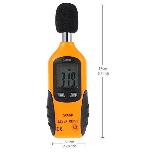 Cadrim Digital Schallpegelmessgerät, Tragbar Digital Sound Level Meter, Mess 30dBA~130dBA mit eine 9V batterie - 3