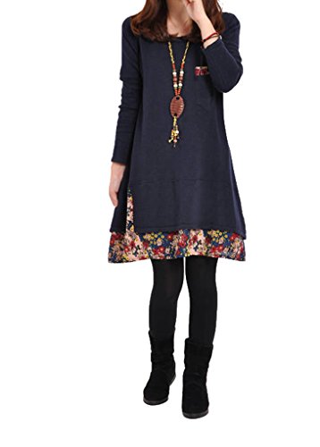 Landove Robe Fleurie Longue Femme Robe Manche Longue Automne Hiver Vintage Boho Chic Robe A Line de Cocktail Voyage Casual Longues Imprimé Shirt Top Pull-Over Jumper Tunique Blouse