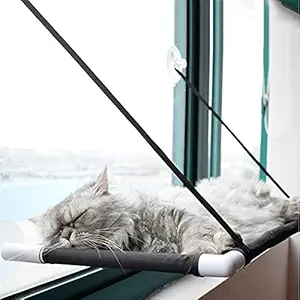 Emily pets Cat Window Perch Hammock Bed Cooling Breathable Deck Window Suction Cups Seat Cat Shelves Sunbath Hammock Bed for Cat, Kitten and Puppy (Hold UP to 10KG 22lbs(Black)